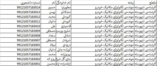 شماره دانشجویی جدید دانشجویان ترم اول رشته مهندسی مکانیک خودرو مقطع کارشناسی